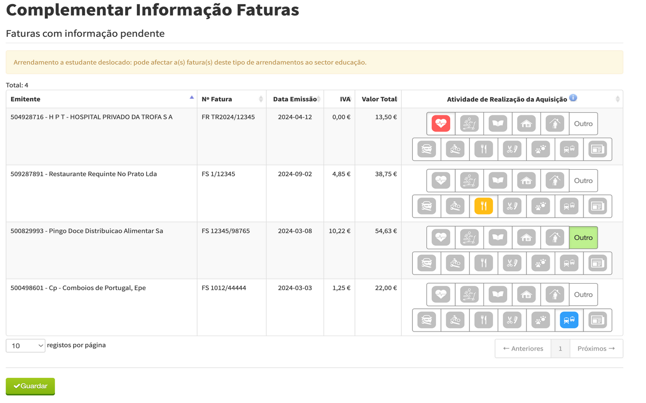 Browser extension that automatically selects a category for each invoice on the Efatura validation page